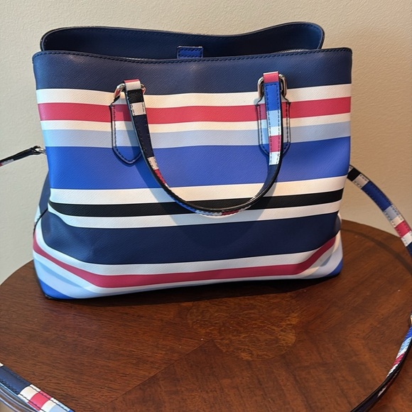 Kate Spade Satchel Crossbody bag striped red white blue black light blue NWOT - Picture 8 of 17